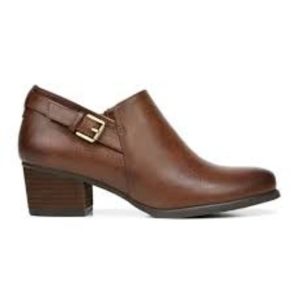 Naturalizer Soul Brown Faux Leather Ankle Boots With Zipper & Buckle Women 8